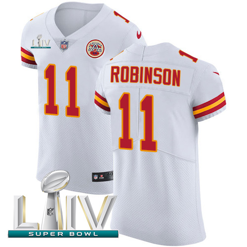 Nike Chiefs #11 Demarcus Robinson White Super Bowl LIV 2020 Men's Stitched NFL New Elite Jersey Nike Chiefs #11 Demarcus Robinson White Super Bowl LIV 2020 Men's Stitched NFL New Elite Jersey