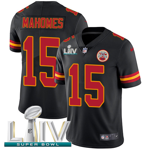 Nike Chiefs #15 Patrick Mahomes Black Super Bowl LIV 2020 Men's Stitched NFL Limited Rush Jersey Nike Chiefs #15 Patrick Mahomes Black Super Bowl LIV 2020 Men's Stitched NFL Limited Rush Jersey