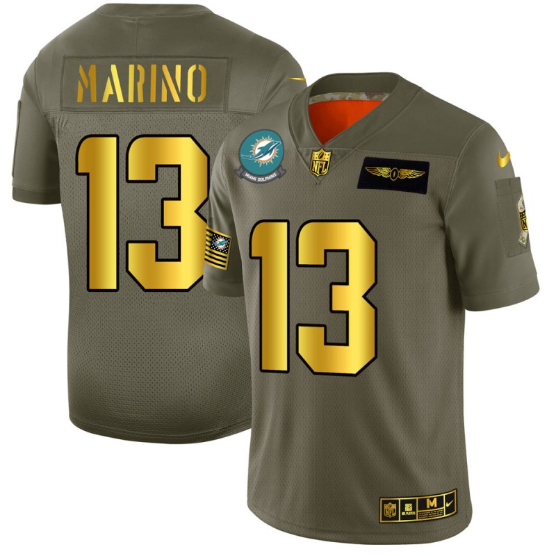 Miami Dolphins #13 Dan Marino NFL Men's Nike Olive Gold 2019 Salute to Service Limited Jersey Miami Dolphins #13 Dan Marino NFL Men's Nike Olive Gold 2019 Salute to Service Limited Jersey