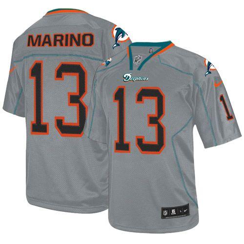 Nike Dolphins #13 Dan Marino Lights Out Grey Men's Stitched NFL Elite Jersey Nike Dolphins #13 Dan Marino Lights Out Grey Men's Stitched NFL Elite Jersey