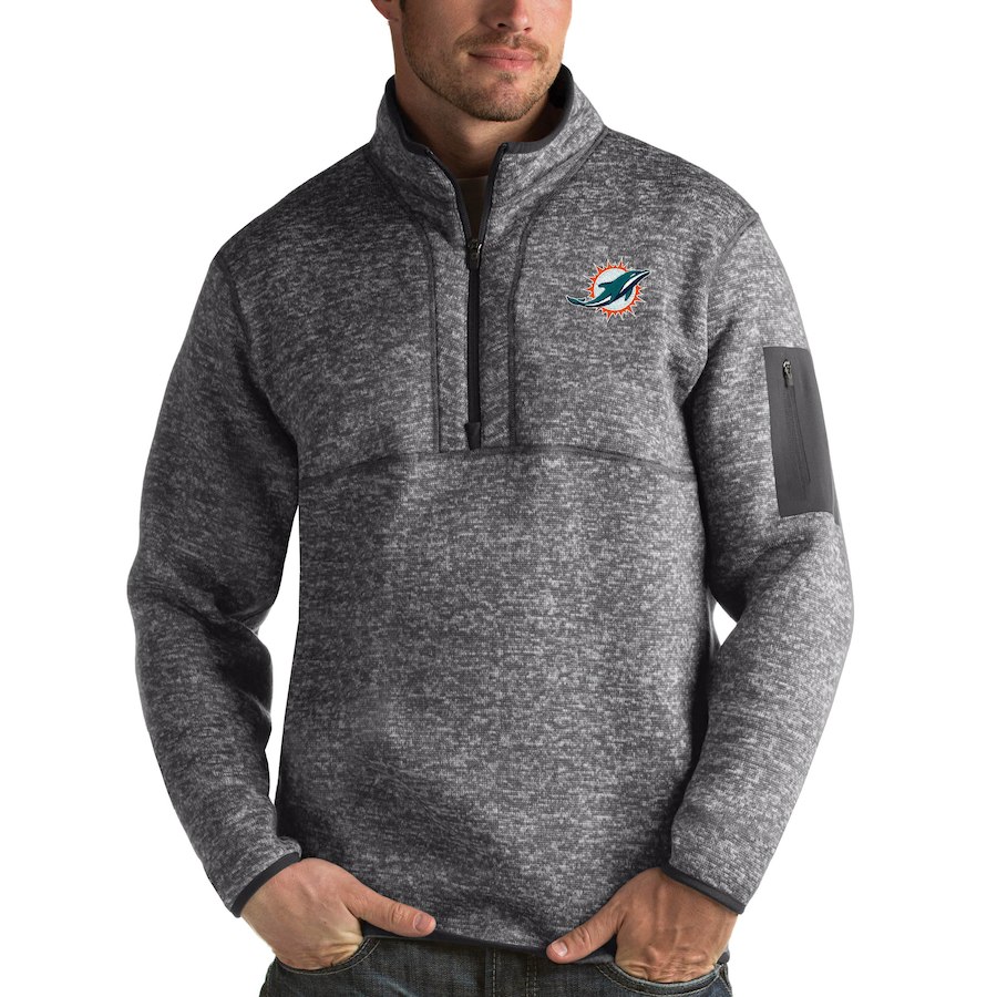 Miami Dolphins Antigua Fortune Quarter-Zip Pullover Jacket Charcoal Miami Dolphins Antigua Fortune Quarter-Zip Pullover Jacket Charcoal