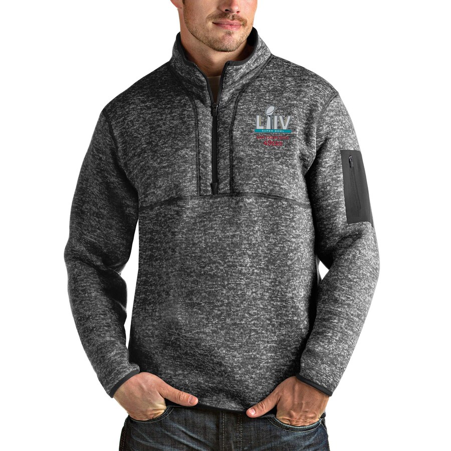 Men's San Francisco 49ers NFL Heather Charcoal Super Bowl LIV Bound Fortune Quarter-Zip Pullover Jacket Men's San Francisco 49ers NFL Heather Charcoal Super Bowl LIV Bound Fortune Quarter-Zip Pullover Jacket