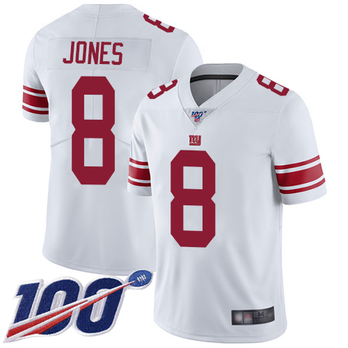Nike Giants #8 Daniel Jones White Men's Stitched NFL 100th Season Vapor Limited Jersey Nike Giants #8 Daniel Jones White Men's Stitched NFL 100th Season Vapor Limited Jersey