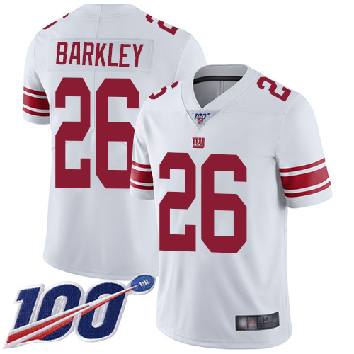 Nike Giants #26 Saquon Barkley White Men's Stitched NFL 100th Season Vapor Limited Jersey Nike Giants #26 Saquon Barkley White Men's Stitched NFL 100th Season Vapor Limited Jersey
