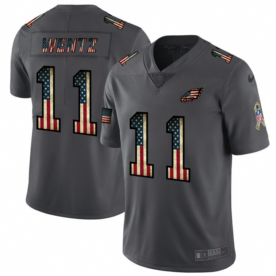 Philadelphia Eagles #11 Carson Wentz Nike 2018 Salute to Service Retro USA Flag Limited NFL Jersey Philadelphia Eagles #11 Carson Wentz Nike 2018 Salute to Service Retro USA Flag Limited NFL Jersey