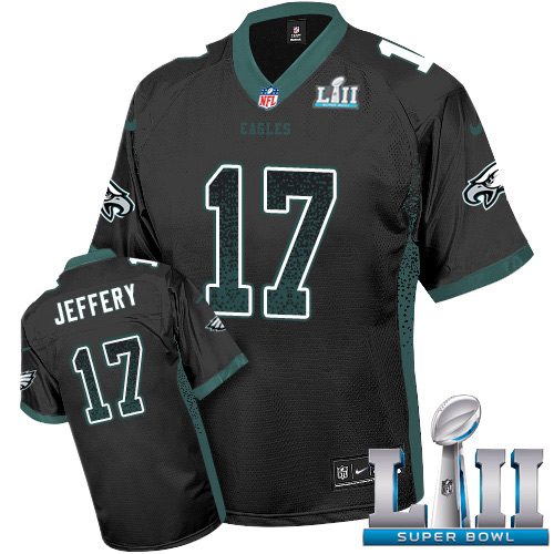 Nike Eagles #17 Alshon Jeffery Black Alternate Super Bowl LII Men's Stitched NFL Elite Drift Fashion Jersey Nike Eagles #17 Alshon Jeffery Black Alternate Super Bowl LII Men's Stitched NFL Elite Drift Fashion Jersey