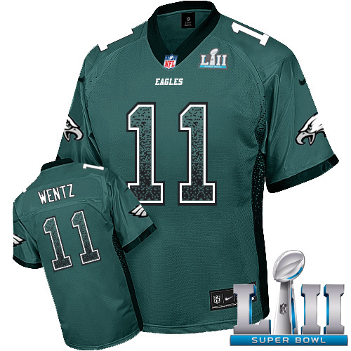 Nike Eagles #11 Carson Wentz Midnight Green Team Color Super Bowl LII Men's Stitched NFL Elite Drift Fashion Jersey Nike Eagles #11 Carson Wentz Midnight Green Team Color Super Bowl LII Men's Stitched NFL Elite Drift Fashion Jersey