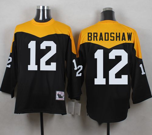 Mitchell And Ness 1967 Steelers #12 Terry Bradshaw Black/Yelllow Throwback Men's Stitched NFL Jersey Mitchell And Ness 1967 Steelers #12 Terry Bradshaw Black/Yelllow Throwback Men's Stitched NFL Jersey