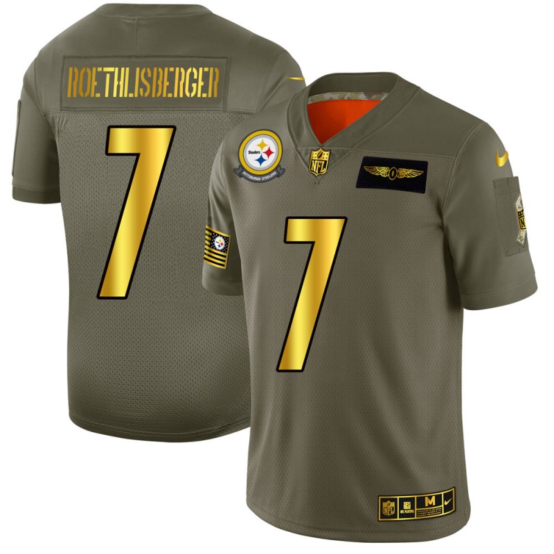 Pittsburgh Steelers #7 Ben Roethlisberger NFL Men's Nike Olive Gold 2019 Salute to Service Limited Jersey Pittsburgh Steelers #7 Ben Roethlisberger NFL Men's Nike Olive Gold 2019 Salute to Service Limited Jersey