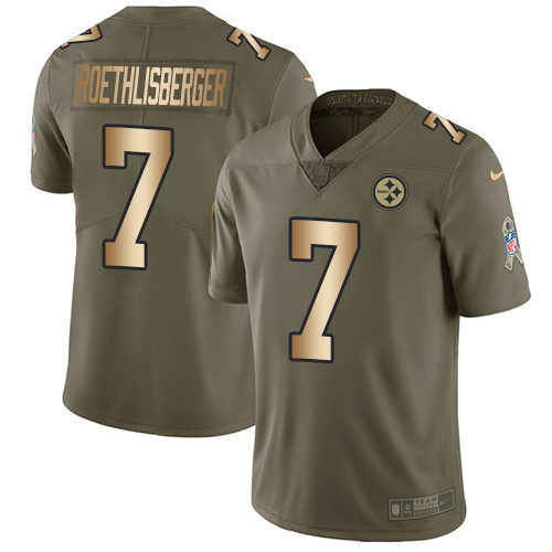 Nike Steelers #7 Ben Roethlisberger Olive/Gold Men's Stitched NFL Limited 2017 Salute To Service Jersey Nike Steelers #7 Ben Roethlisberger Olive/Gold Men's Stitched NFL Limited 2017 Salute To Service Jersey