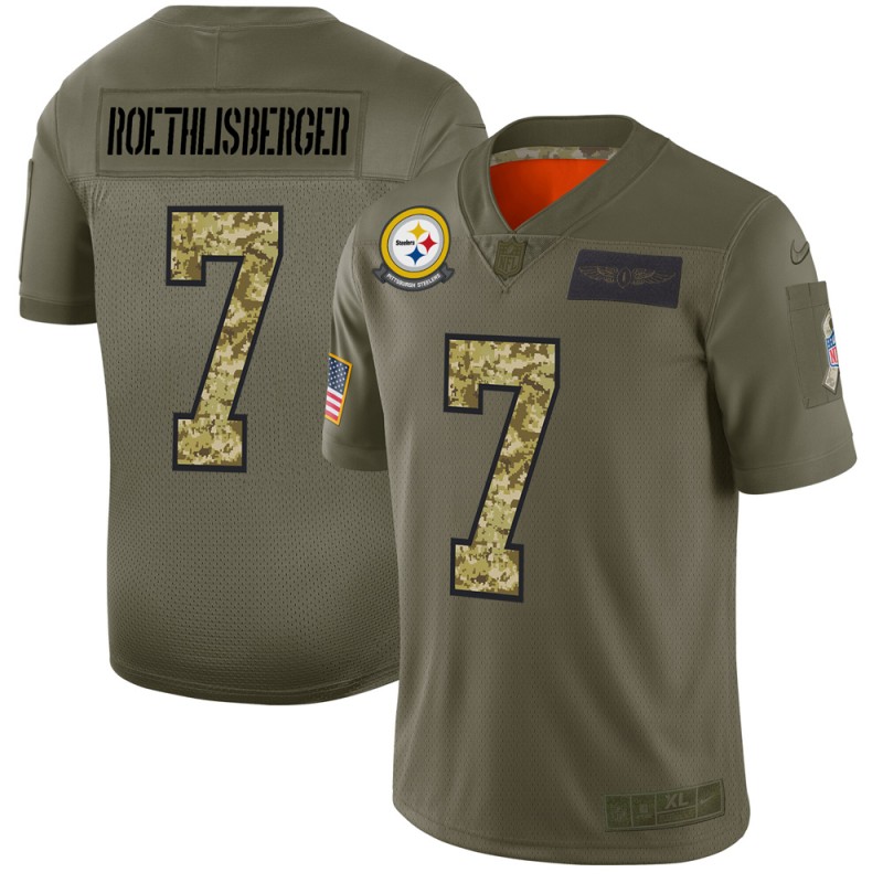 Pittsburgh Steelers #7 Ben Roethlisberger Men's Nike 2019 Olive Camo Salute To Service Limited NFL Jersey Pittsburgh Steelers #7 Ben Roethlisberger Men's Nike 2019 Olive Camo Salute To Service Limited NFL Jersey
