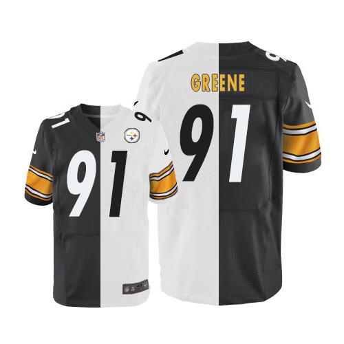 Nike Steelers #91 Kevin Greene White/Black Men's Stitched NFL Elite Split Jersey Nike Steelers #91 Kevin Greene White/Black Men's Stitched NFL Elite Split Jersey