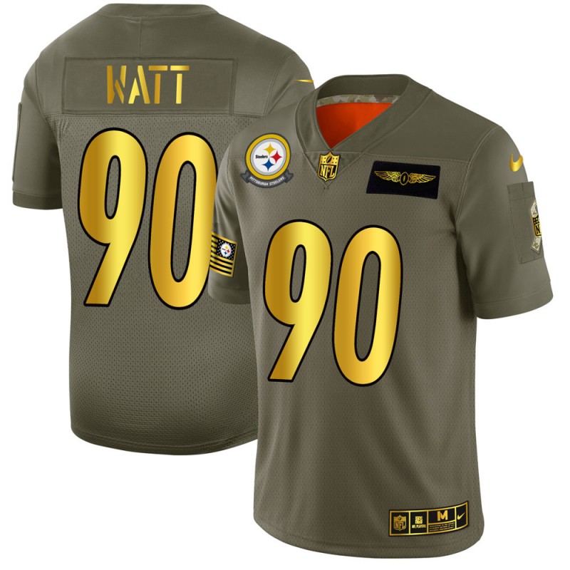 Pittsburgh Steelers #90 T.J. Watt NFL Men's Nike Olive Gold 2019 Salute to Service Limited Jersey Pittsburgh Steelers #90 T.J. Watt NFL Men's Nike Olive Gold 2019 Salute to Service Limited Jersey