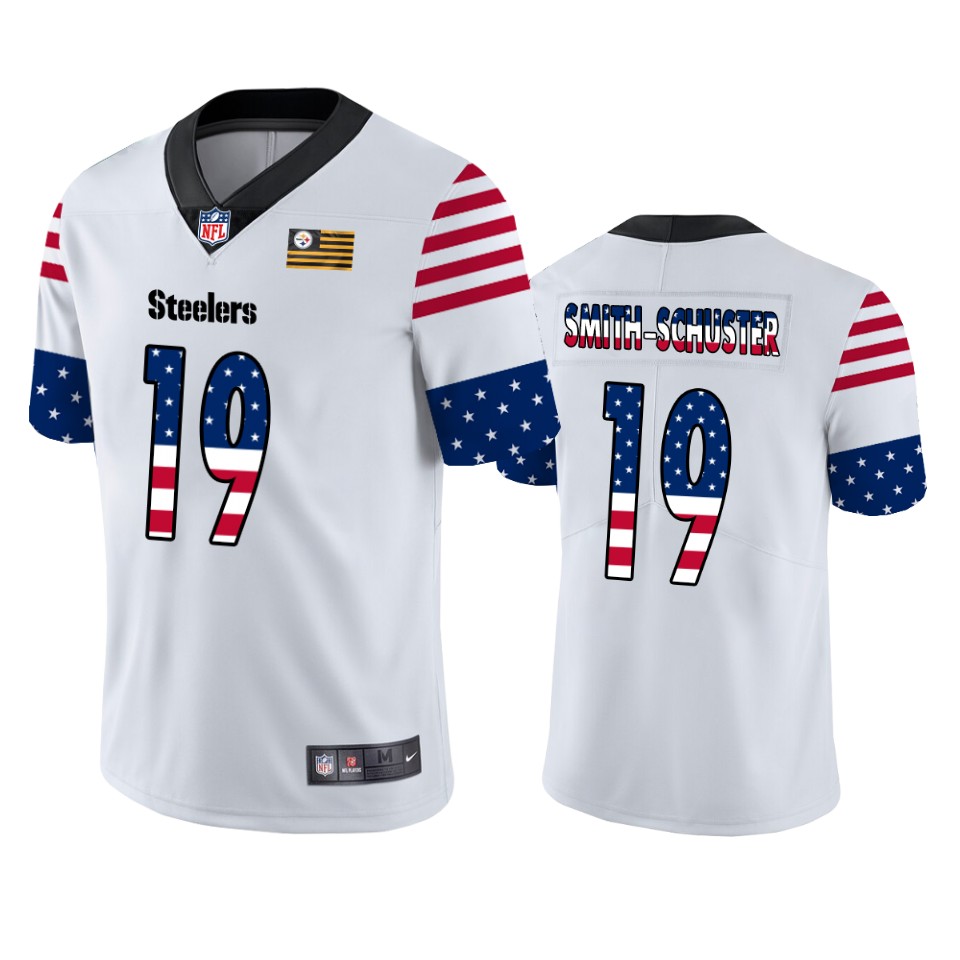 Pittsburgh Steelers #19 JuJu Smith-Schuster White Men's Nike Team Logo USA Flag Vapor Untouchable Limited NFL Jersey Pittsburgh Steelers #19 JuJu Smith-Schuster White Men's Nike Team Logo USA Flag Vapor Untouchable Limited NFL Jersey