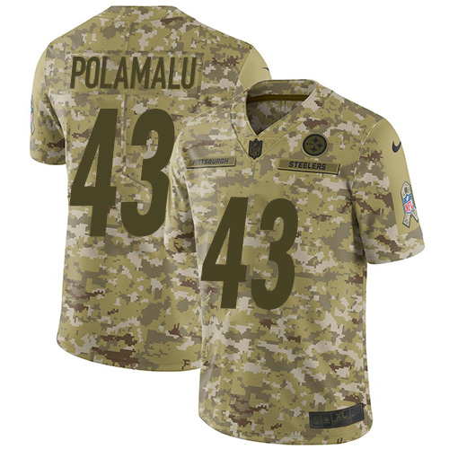 Nike Steelers #43 Troy Polamalu Camo Men's Stitched NFL Limited 2018 Salute To Service Jersey Nike Steelers #43 Troy Polamalu Camo Men's Stitched NFL Limited 2018 Salute To Service Jersey