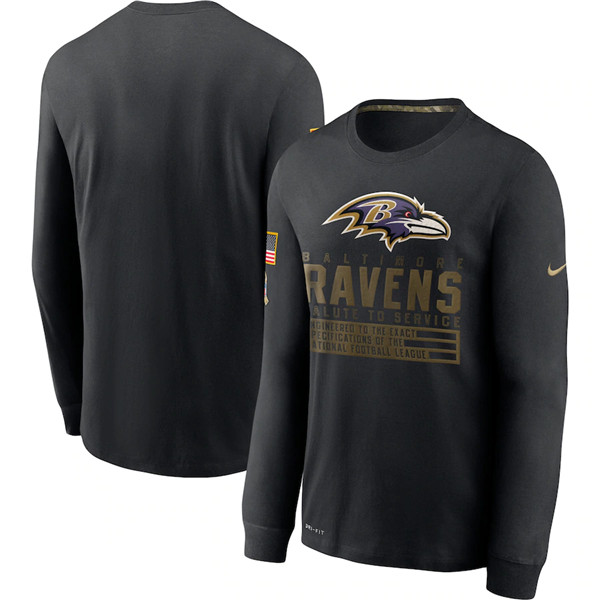 Men's Baltimore Ravens Black NFL 2020 Salute To Service Sideline Performance Long Sleeve T-Shirt Men's Baltimore Ravens Black NFL 2020 Salute To Service Sideline Performance Long Sleeve T-Shirt