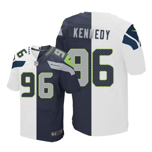 Nike Seahawks #96 Cortez Kennedy White/Steel Blue Men's Stitched NFL Elite Split Jersey Nike Seahawks #96 Cortez Kennedy White/Steel Blue Men's Stitched NFL Elite Split Jersey