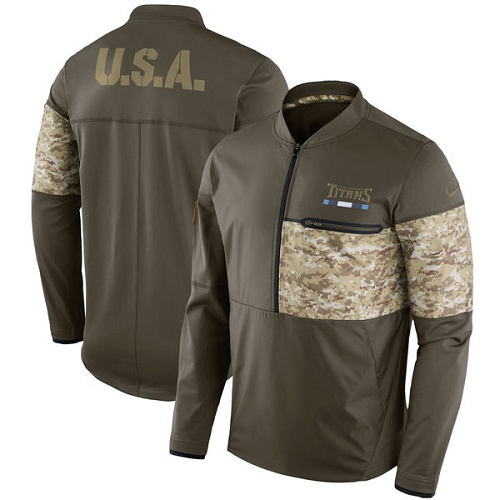 Men's Tennessee Titans Nike Olive Salute to Service Sideline Hybrid Half-Zip Pullover Jacket