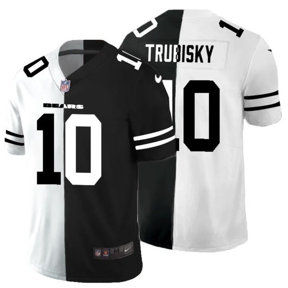 Men's Chicago Bears #10 Mitchell Trubisky Black & White NFL Split Limited Stitched Jersey Men's Chicago Bears #10 Mitchell Trubisky Black & White NFL Split Limited Stitched Jersey