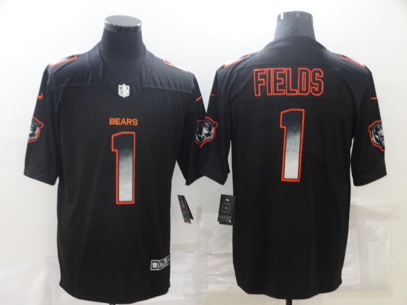 Men's Chicago Bears #1 Justin Fields Black Smoke Fashion Limited Stitched Jersey Men's Chicago Bears #1 Justin Fields Black Smoke Fashion Limited Stitched Jersey