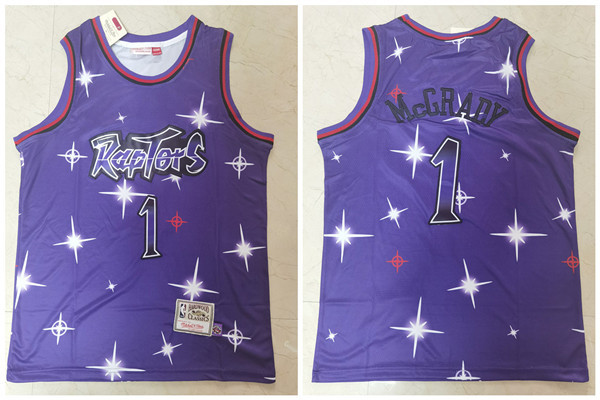 Men's Toronto Raptors #1 Tracy Mcgrady Purple Swingman Gold Classic Airbrush Stitched Jersey Men's Toronto Raptors #1 Tracy Mcgrady Purple Swingman Gold Classic Airbrush Stitched Jersey