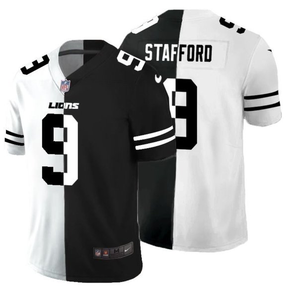 Men's Detroit Lions #9 Matthew Stafford Black & White NFL Split Limited Stitched Jersey Men's Detroit Lions #9 Matthew Stafford Black & White NFL Split Limited Stitched Jersey