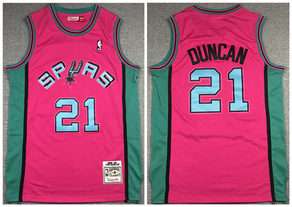 Men's San Antonio Spurs #21 Tim Duncan 1998-99 Pink Throwback Stitched Jersey Men's San Antonio Spurs #21 Tim Duncan 1998-99 Pink Throwback Stitched Jersey