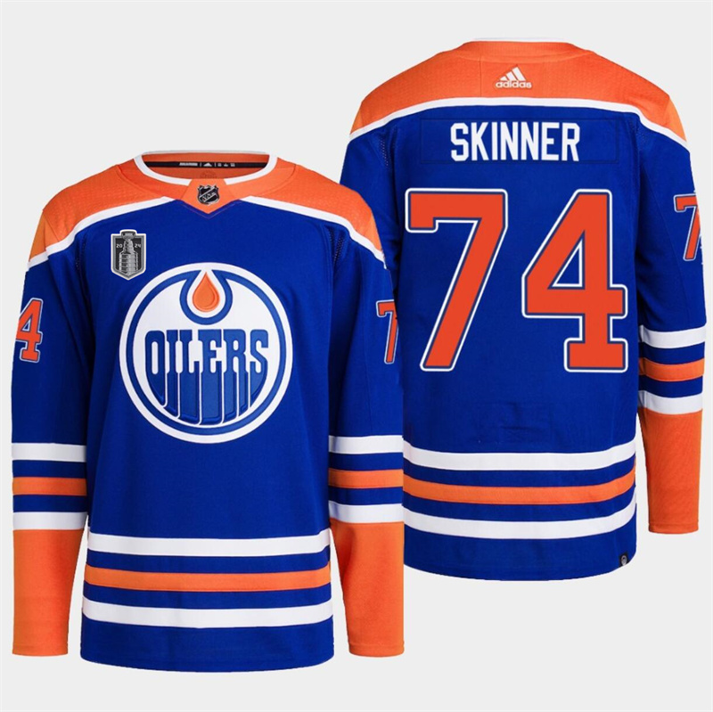 Men's Edmonton Oilers #74 Stuart Skinner Royal 2024 Stanley Cup Final Patch Stitched Jersey Men's Edmonton Oilers #74 Stuart Skinner Royal 2024 Stanley Cup Final Patch Stitched Jersey