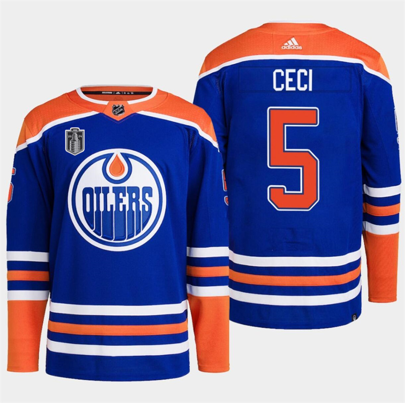 Men's Edmonton Oilers #5 Cody Ceci Royal 2024 Stanley Cup Final Patch Stitched Jersey Men's Edmonton Oilers #5 Cody Ceci Royal 2024 Stanley Cup Final Patch Stitched Jersey