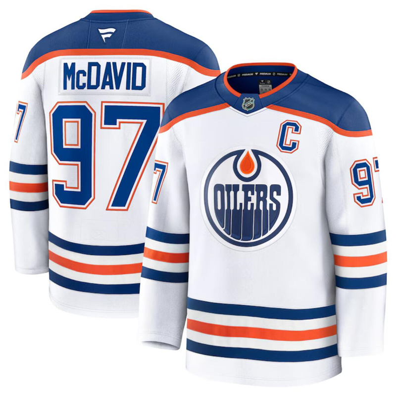 Men's Edmonton Oilers #97 Connor McDavid White 2024-25 Away Stitched Hockey Jersey Men's Edmonton Oilers #97 Connor McDavid White 2024-25 Away Stitched Hockey Jersey