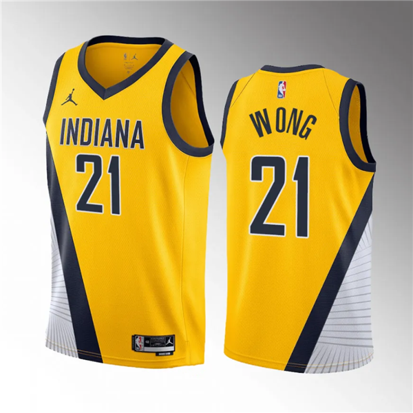 Men's Indiana Pacers #21 Isaiah Wong Yellow 2023 Draft Statement Edition Stitched Basketball Jersey Men's Indiana Pacers #21 Isaiah Wong Yellow 2023 Draft Statement Edition Stitched Basketball Jersey