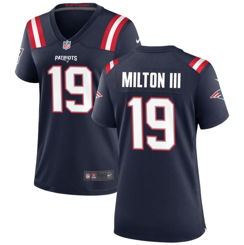 Women's New England Patriots #19 Joe Milton III 2024 Navy Stitched Jersey(Run Small) Women's New England Patriots #19 Joe Milton III 2024 Navy Stitched Jersey(Run Small)