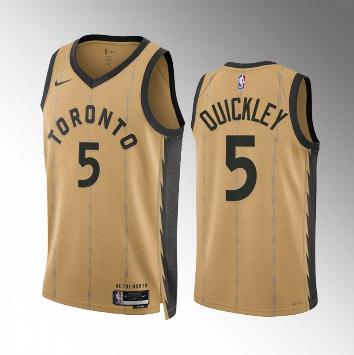 Men's Toronto Raptors #5 Immanuel Quickley Gold 2023/24 City Edition Stitched Basketball Jersey Men's Toronto Raptors #5 Immanuel Quickley Gold 2023/24 City Edition Stitched Basketball Jersey