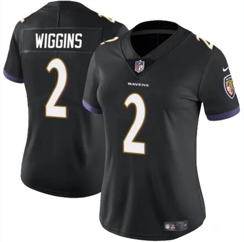 Women's Baltimore Ravens #2 Nate Wiggins Black 2024 Draft Football Jersey(Run Small) Women's Baltimore Ravens #2 Nate Wiggins Black 2024 Draft Football Jersey(Run Small)