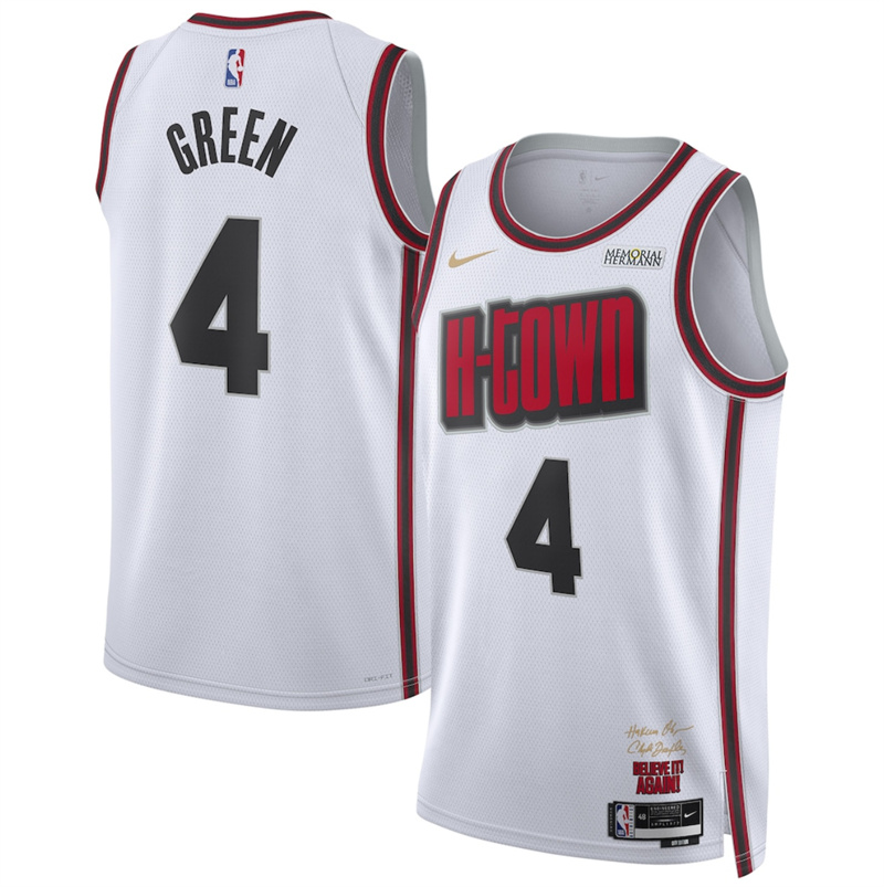 Men's Houston Rockets #4 Jalen Green White 2024/25 City Edition Stitched Jersey Men's Houston Rockets #4 Jalen Green White 2024/25 City Edition Stitched Jersey