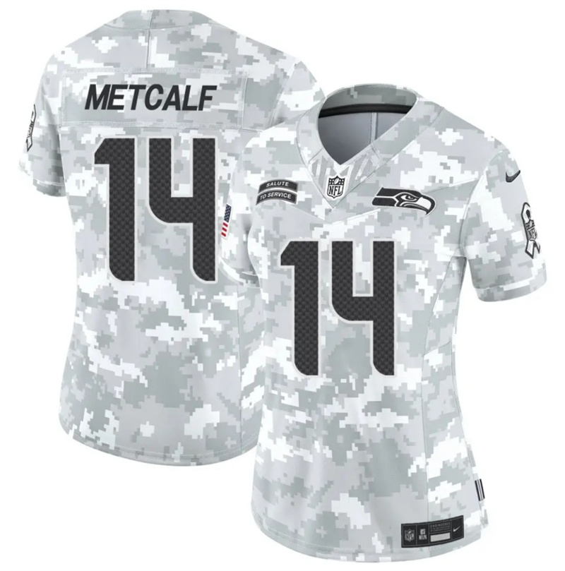 Women's Seattle Seahawks #14 DK Metcalf 2024 F.U.S.E Arctic Camo Salute to Service Limited Stitched Football Jersey(Run Small) Women's Seattle Seahawks #14 DK Metcalf 2024 F.U.S.E Arctic Camo Salute to Service Limited Stitched Football Jersey(Run Small)