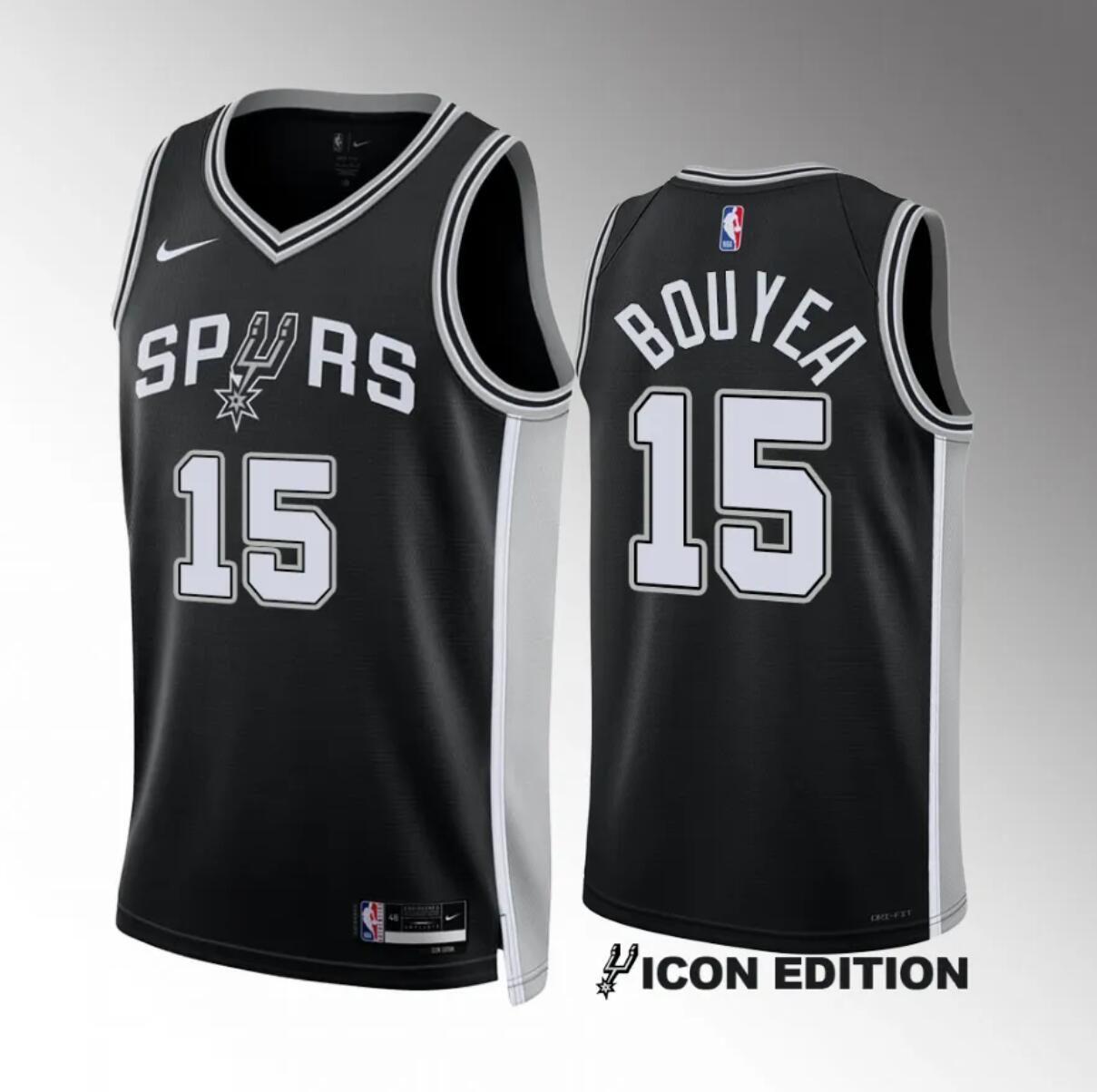 Men's San Antonio Spurs #15 Jamaree Bouyea Black 2022/23 Icon Edition Stitched Basketball Jersey Men's San Antonio Spurs #15 Jamaree Bouyea Black 2022/23 Icon Edition Stitched Basketball Jersey
