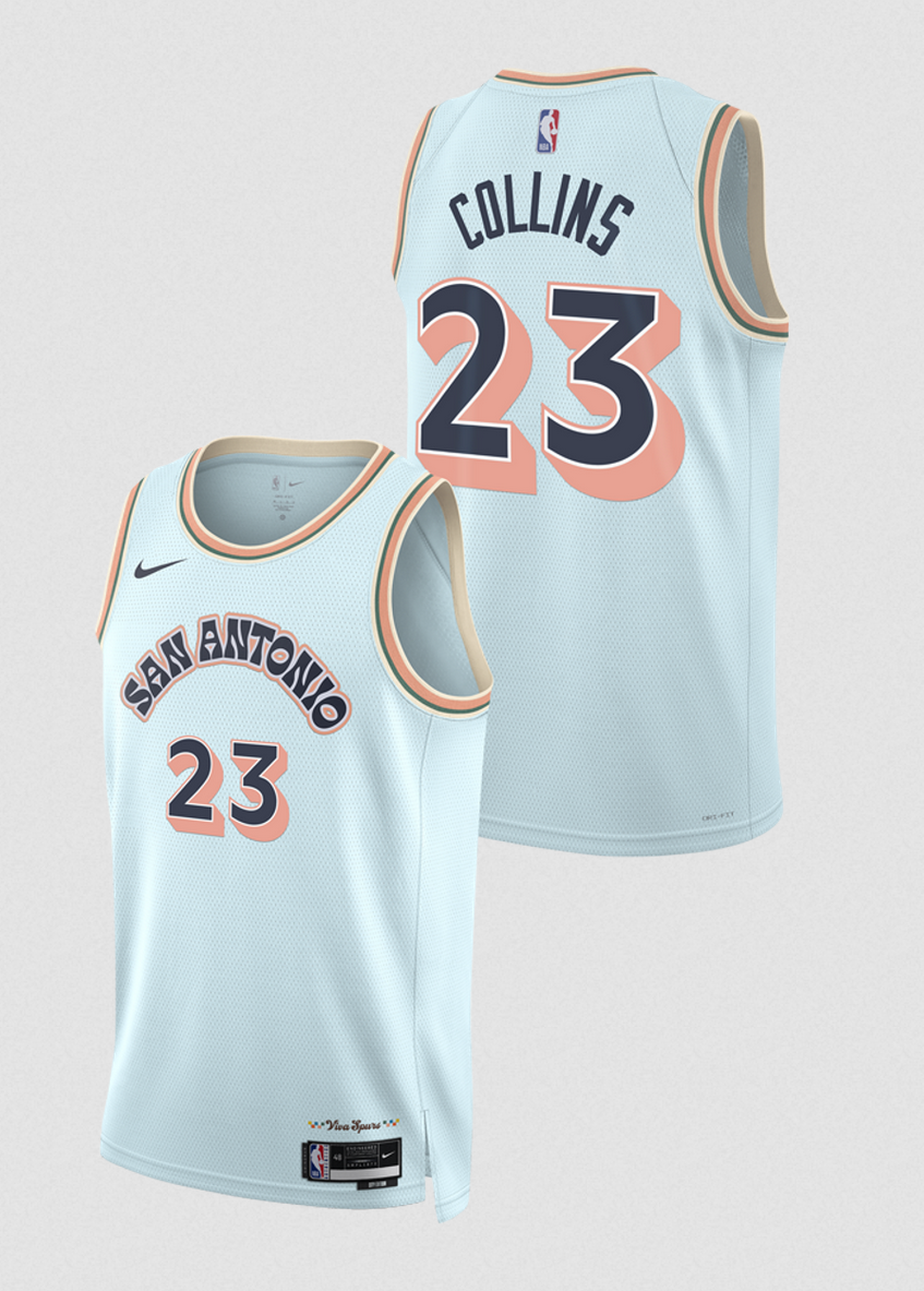 Men's San Antonio Spurs #23 Zach Collins Light Blue 2024/25 City Edition Stitched Basketball Jerse
