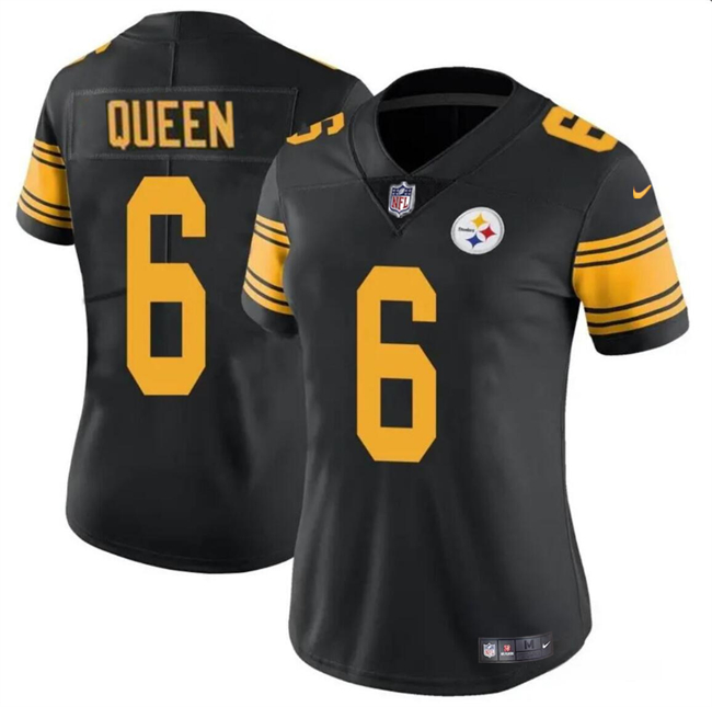Women's Pittsburgh Steelers #6 Patrick Queen Black Color Rush Stitched Football Jersey(Run Small) Women's Pittsburgh Steelers #6 Patrick Queen Black Color Rush Stitched Football Jersey(Run Small)