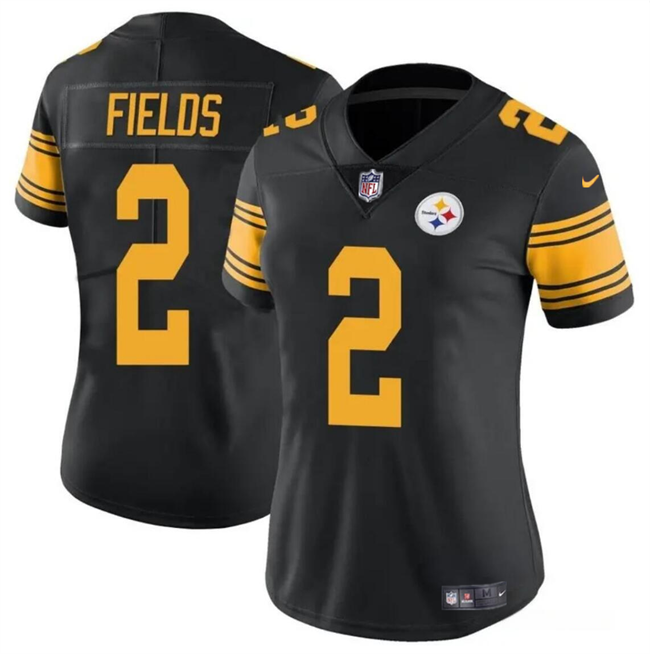 Women's Pittsburgh Steelers #2 Justin Fields Black Color Rush Stitched Football Jersey(Run Small) Women's Pittsburgh Steelers #2 Justin Fields Black Color Rush Stitched Football Jersey(Run Small)