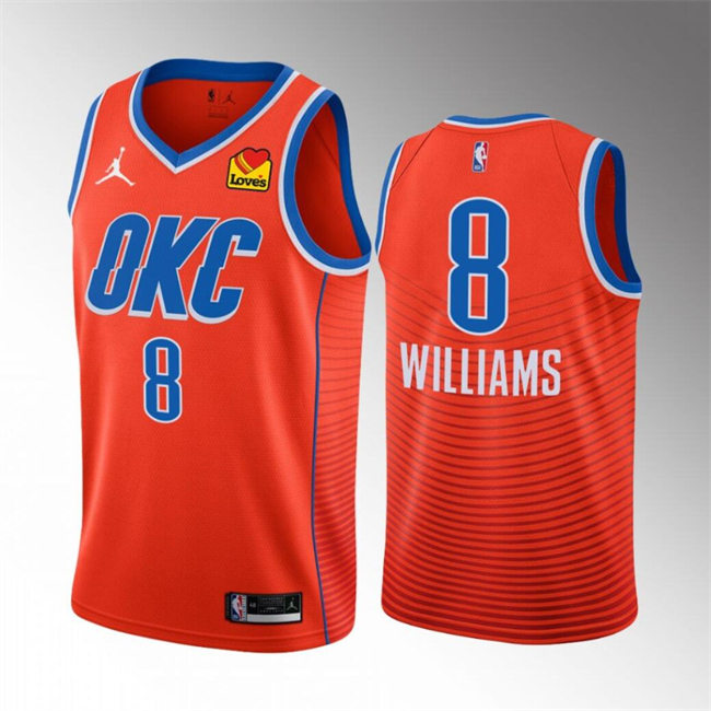 Men's Oklahoma City Thunder #8 Jalen Williams Orange Statement Edition Stitched Basketball Jersey Men's Oklahoma City Thunder #8 Jalen Williams Orange Statement Edition Stitched Basketball Jersey