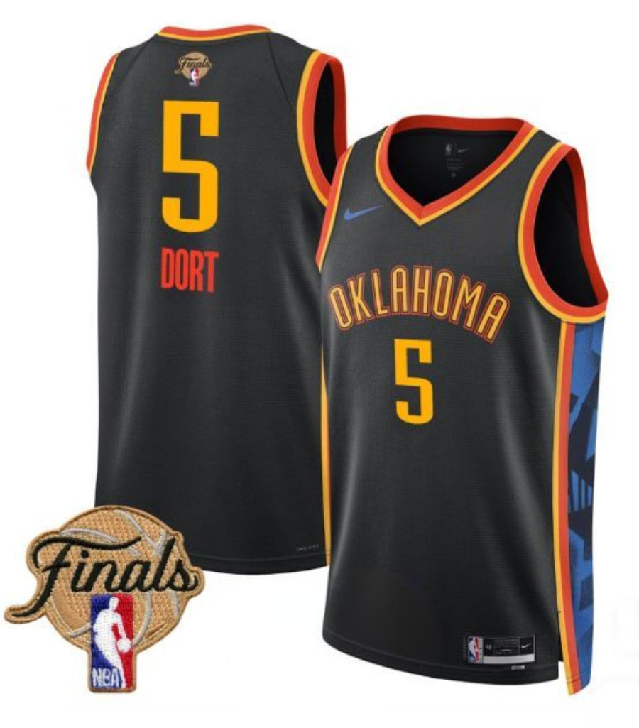 Men's Oklahoma City Thunder #5 Luguentz Dort Black 2024/25 City Edition Stitched Basketball Jersey Men's Oklahoma City Thunder #5 Luguentz Dort Black 2024/25 City Edition Stitched Basketball Jersey
