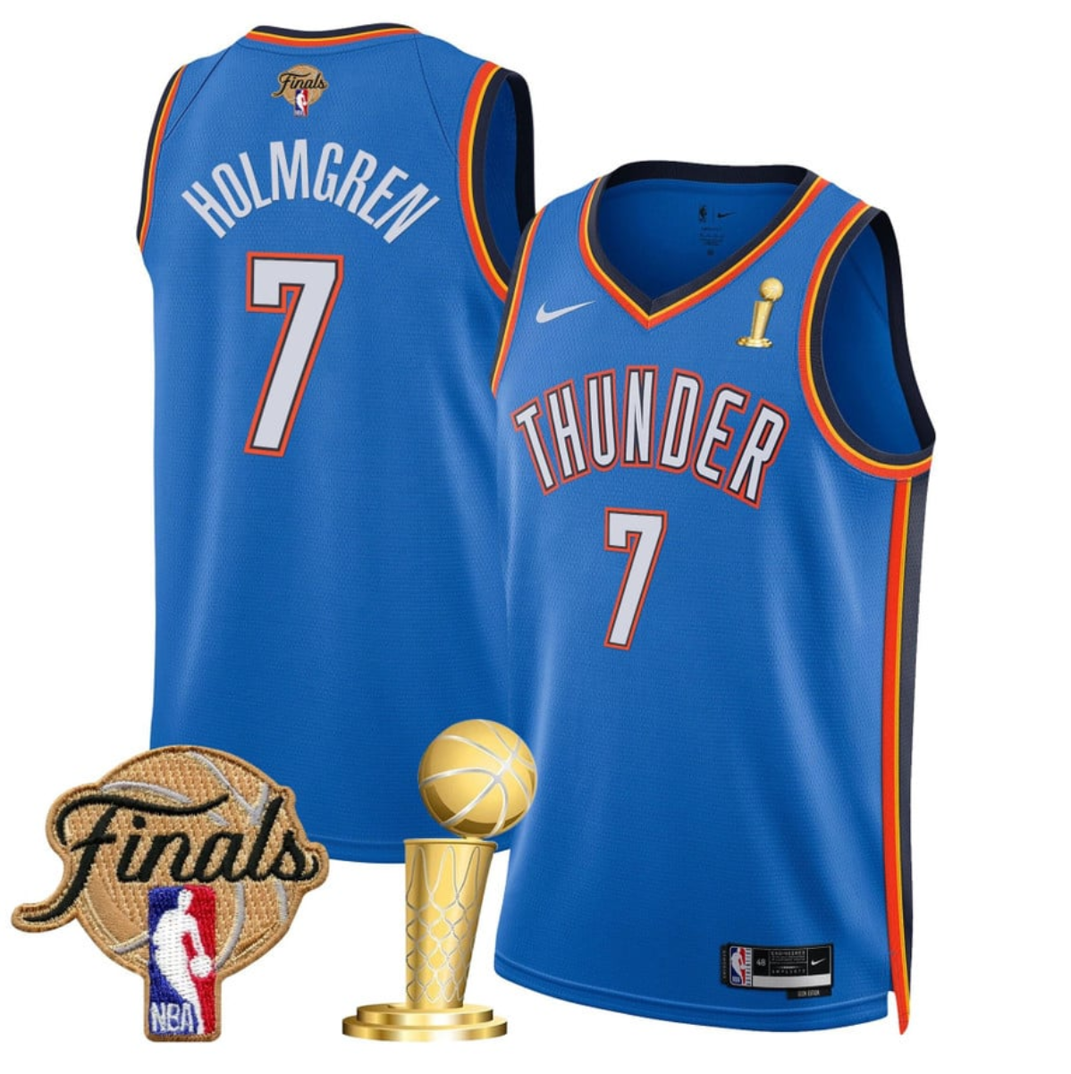 Men's Oklahoma City Thunder #7 Chet Holmgren Blue 2025 Finals Champions Icon Edition Stitched Basketball Jersey Men's Oklahoma City Thunder #7 Chet Holmgren Blue 2025 Finals Champions Icon Edition Stitched Basketball Jersey