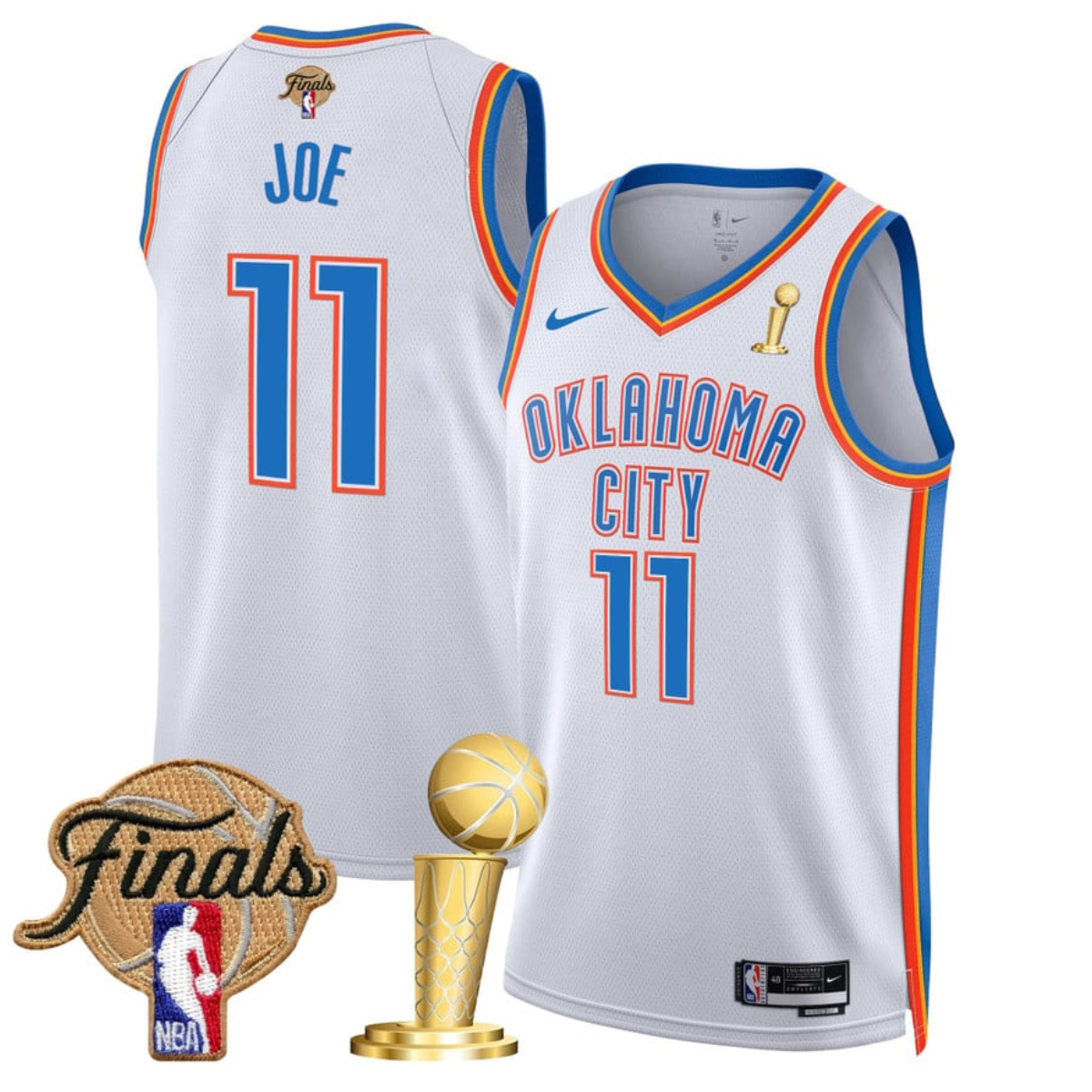 Men's Oklahoma City Thunder #11 Isaiah Joe White 2025 Finals Champions Association Edition Stitched Basketball Jersey Men's Oklahoma City Thunder #11 Isaiah Joe White 2025 Finals Champions Association Edition Stitched Basketball Jersey