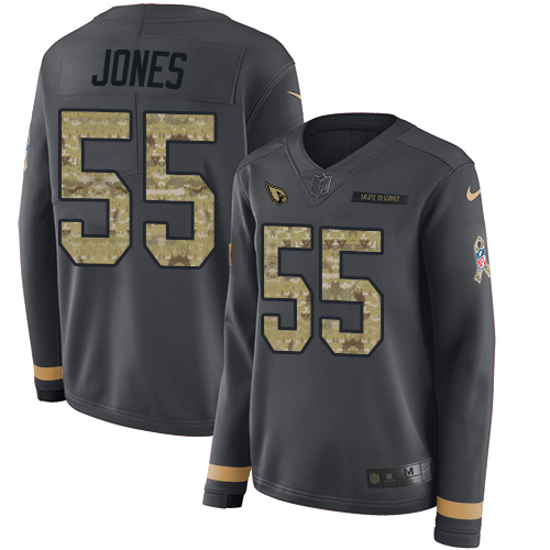 Nike Cardinals #55 Chandler Jones Anthracite Salute to Service Women's Stitched NFL Limited Therma Long Sleeve Jersey Nike Cardinals #55 Chandler Jones Anthracite Salute to Service Women's Stitched NFL Limited Therma Long Sleeve Jersey