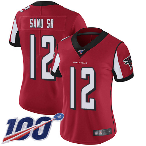Nike Falcons #12 Mohamed Sanu Sr Red Team Color Women's Stitched NFL 100th Season Vapor Limited Jersey Nike Falcons #12 Mohamed Sanu Sr Red Team Color Women's Stitched NFL 100th Season Vapor Limited Jersey