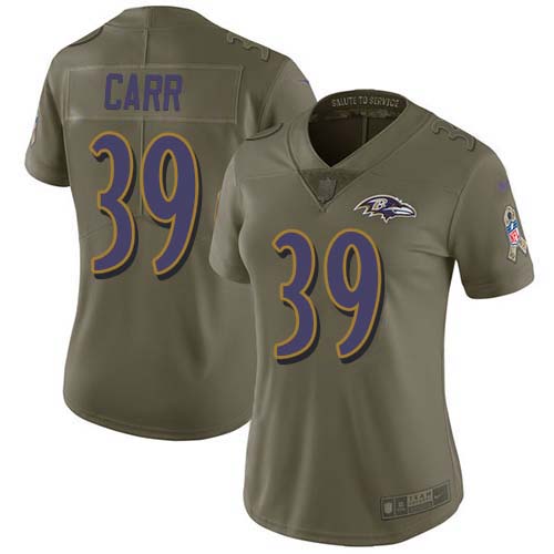 Nike Ravens #39 Brandon Carr Olive Women's Stitched NFL Limited 2017 Salute To Service Jersey Nike Ravens #39 Brandon Carr Olive Women's Stitched NFL Limited 2017 Salute To Service Jersey