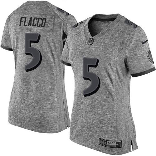 Nike Ravens #5 Joe Flacco Gray Women's Stitched NFL Limited Gridiron Gray Jersey Nike Ravens #5 Joe Flacco Gray Women's Stitched NFL Limited Gridiron Gray Jersey