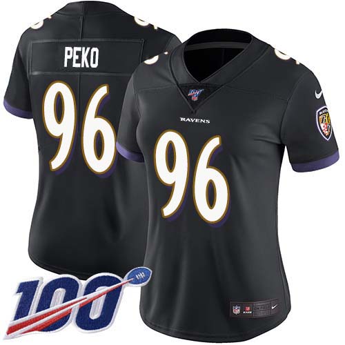 Nike Ravens #96 Domata Peko Sr Black Alternate Women's Stitched NFL 100th Season Vapor Untouchable Limited Jersey Nike Ravens #96 Domata Peko Sr Black Alternate Women's Stitched NFL 100th Season Vapor Untouchable Limited Jersey
