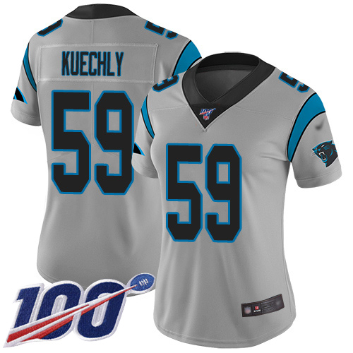 Nike Panthers #59 Luke Kuechly Silver Women's Stitched NFL Limited Inverted Legend 100th Season Jersey Nike Panthers #59 Luke Kuechly Silver Women's Stitched NFL Limited Inverted Legend 100th Season Jersey